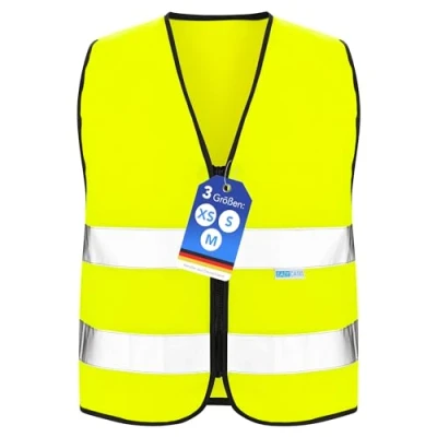 Afbeelding van EAZY CASE Reflecterend vest voor kinderen, veiligheidsvest met ritssluiting en reflectoren, ademend, reflecterend, om de zichtbaarheid op weg te verhogen, S geel