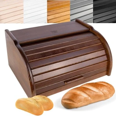 Afbeelding van Creative Home Houten Broodtrommel Bruin 40 x 27,5 18,5 cm Natuurlijk Beukenhout Container met Roltop Brooddoos voor Elke Keuken Perfect Droogvoer