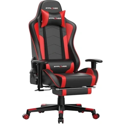 Afbeelding van GTPLAYER Gamingstoel met voetsteunen, bluetooth, luidspreker, muziekstoel, ergonomische computerstoel, bureaustoel, zwart rood
