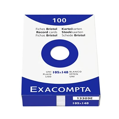 Image de Bristol Exacompta 105x148mm 205g Uni Etui de 100 fiches Blanc
