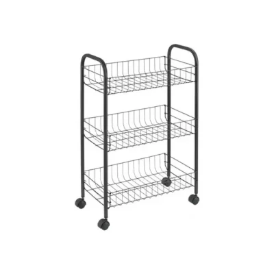 Afbeelding van Tomado Metaltex Multifunctionele trolley Lugano 3 manden zwart 4 wielen 63cm hoog