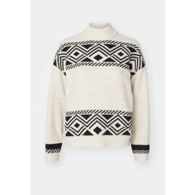 Afbeelding van Only Trui Onlvictoria L/s Pullover Knt Noos 15321179 Pumice Stone/black Jacq Dames Maat XS