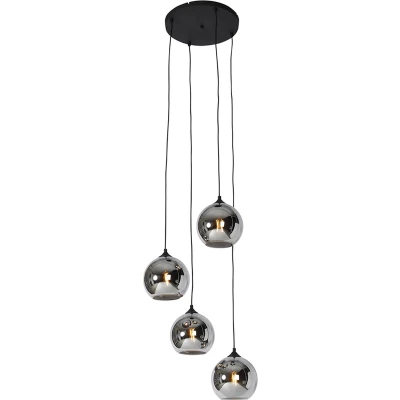 Afbeelding van QAZQA wallace Art Deco Dimbare LED Smart Hanglamp incl. wifi met Dimmer 4 lichts Ø 50 cm Grijs Woonkamer Slaapkamer Keuken