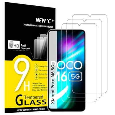 Afbeelding van NEW&#039;C Displaybeschermfolie voor Xiaomi Poco M6 5G, krasvrij, 9H hardheid, displaybeschermfolie, HD, 0,33 mm, ultra sterk, 3 stuks