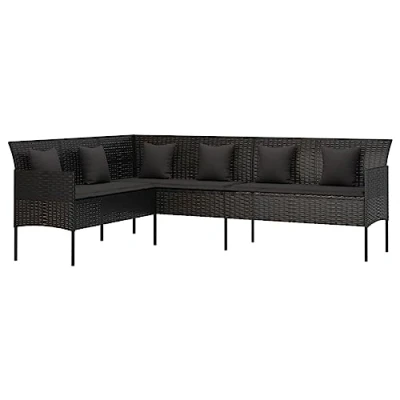 Afbeelding van vidaXL Tuinbank L vormig met kussens poly rattan zwart