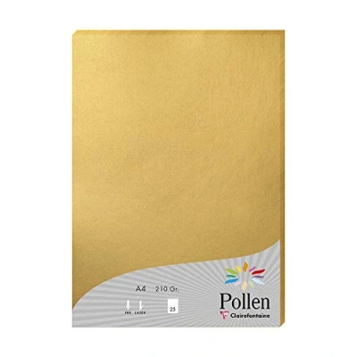 Afbeelding van Clairefontaine 24390C etui met 25 vellen formaat A4 (21 x 29,7 cm) 210 g/m² goudkleurig uitnodigingspapier pollen serie glad premium papier