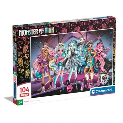 Afbeelding van Clementoni Monster High Supercolor 104 stukjes, kinderen 6 jaar, ontwikkelt observatievaardigheden, logica en handwerk, puzzelcartoons, gemaakt in Italië, 25784, meerkleurig