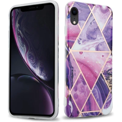 Afbeelding van Cadorabo Hoesje geschikt voor Apple iPhone XR in Paars Golf Marmer No. 14 Beschermhoes gemaakt van TPU siliconen Case Cover met mozaïek motief