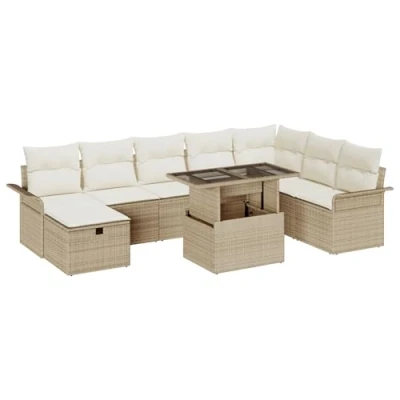 Afbeelding van vidaXL 9 delige tuin bankset met kussens Beige Poly Rattan