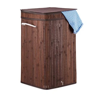 Afbeelding van Relaxdays wasmand bamboe wasbox opvouwbaar 70 liter vierkant 63 x 36 cm bruin