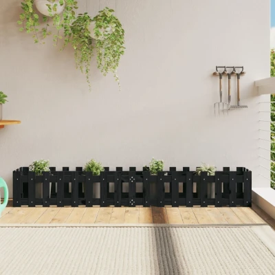 Afbeelding van Plantenbak verhoogd hekontwerp 200x30x30 cm grenenhout zwart