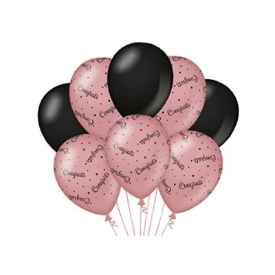 Afbeelding van Ballonnen Congrats Rose goud/Zwart 30cm 8 stuks