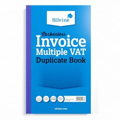 Afbeelding van Silvine Carbonless Duplicata Factuurboekje met meerdere BTW genummerd van 1 tot 100 indexstekker (210 x 127 mm)