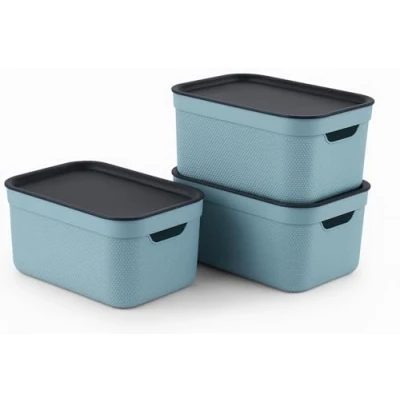 Afbeelding van Decobox set van 3 opbergdozen 5 l met deksel, kunststof (PP recycled), turquoise/antraciet, 3x5l (26,5 x 18,5 20,0 cm)