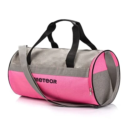 Afbeelding van sporttas gymtas 25 L holdall schoen compartiment zak mannen vrouwen duffel schouder fitness tas zwembad reizen vakantie cabine bagage nacht camping kit kleine pe duffle, Grijs/Roze, 25L