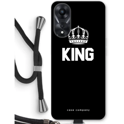 Afbeelding van Case Company® hoesje met Koord geschikt voor Oppo A58x King Zwart Telefoonhoesje Bescherming aan alle Kanten en Over de Schermrand