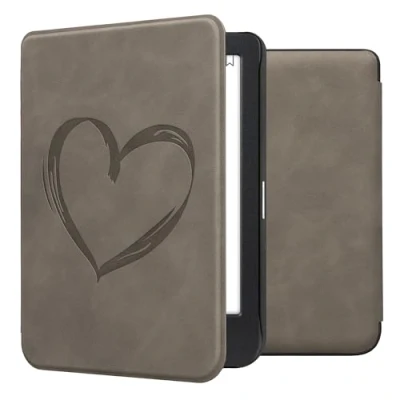 Afbeelding van kwmobile e reader hoesje geschikt voor Kobo Clara BW / Colour hoes Ereader flip case met standaard Kunstleren cover Brushed Hart design in grijs