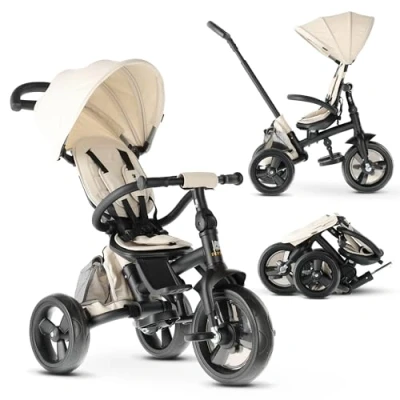 Afbeelding van Deryan Explorer Luxe Driewieler Opvouwbaar met mandje Nougat