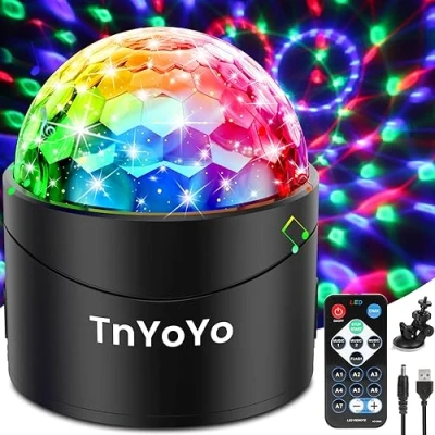 Afbeelding van TnYoYo discobal, feestlicht voor muziekbediening, 360 graden draaibaar, gefacetteerde bal, podiumlamp, 7 kleuren modi met afstandsbediening en 3 m USB kabel feestjes, DJ, Kerstmis, bar, kinderen