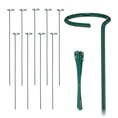 Afbeelding van Relaxdays plantensteunen set van 10 80 cm ring metaal plantenbinders groen