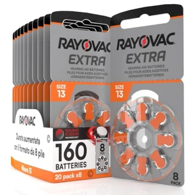 Afbeelding van 160 batterijen voor gehoorapparaten Rayovac Extra 13 PR48 (oranje) 20 blisters met 8