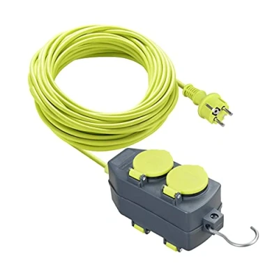 Afbeelding van Masterplug verlengkabel met 2 stopcontacten, 15 m, geaarde verlenging, voor buiten, IP44, groen