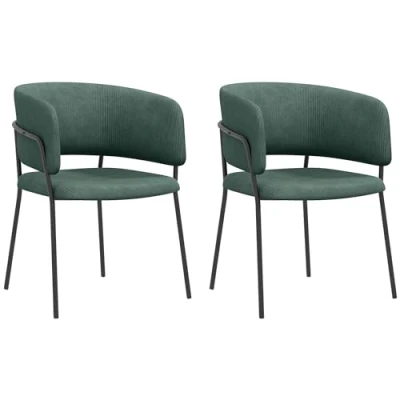 Afbeelding van HOMCOM Set van 2 eetkamerstoelen, keukenstoel, gestoffeerde zitting, stalen poten, voor woonkamer, keuken, eetkamer, afmetingen: 57 x 53 73 cm, groen