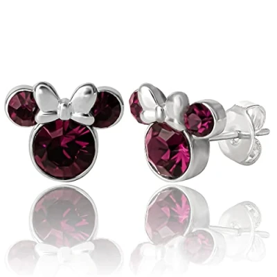Afbeelding van Disney Minnie Mouse oorbellen met geboortesteen van verzilverd kristal, Messing, Zirkonia