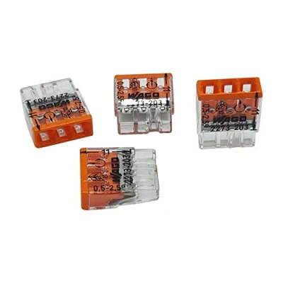 Afbeelding van Bluecool Wago 2273 203 Set van 30 compacte aansluitdoosklemmen Ø 0,5 2,5 mm², 3 polig, transparant/oranje
