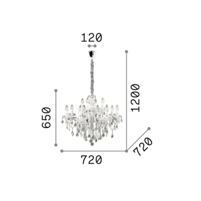Afbeelding van Ideal Lux kroonluchter Florian chroomkleurig, kristal, 12flg.