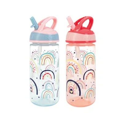 Afbeelding van Nuby Super Flip drinkfles, lekvrij, voor peuters, 540 ml, met draaggreep, vaatwasmachinebestendig, sterilisator, geschikt kinderen vanaf 18 maanden, regenboog, 2 stuks