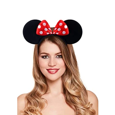 Afbeelding van HENBRANDT Minnie hoofdband, kinderen of volwassenen, rood met stippen strik, kostuum muizenoren
