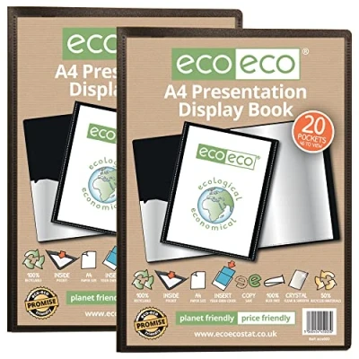 Afbeelding van eco Eco003x2 Set van 2 presentatiemap, A4, 50% gerecycled, met 20 kunststof hoezen voor school, kantoor en zaken, documentenorganizer, zwart