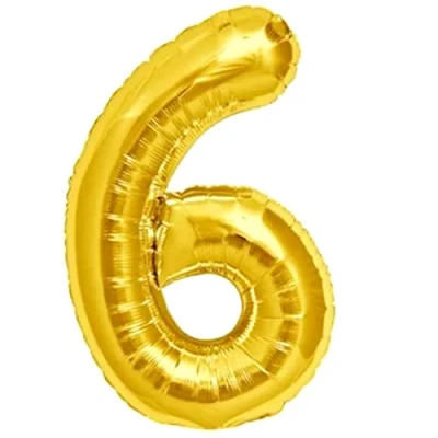 Afbeelding van Ballon 6 jaar verjaardag nummer goud metallic XXL reuzen 100 cm decoratie lucht of helium