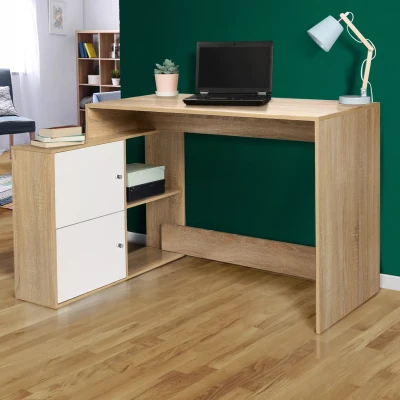 Image de Bureau d&#039;angle en forme de L BOB imitation hêtre portes blanches