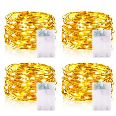 Afbeelding van Vacoulery Led lichtsnoer, werkt op batterijen, 5 m, 50 leds, micro voor binnen en buiten, slaapkamer, Kerstmis, bruiloft, dennenboom, decoratie (2 stuks, warm wit)