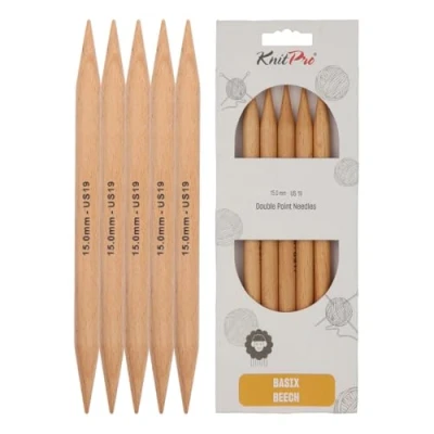 Afbeelding van KnitPro Basix Berken sokkennaalden 20cm 15.00mm 3st