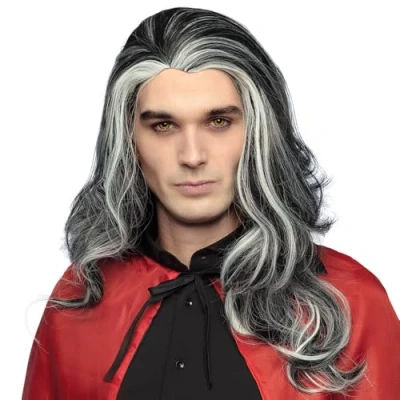 Afbeelding van Boland Pruik Vampire Louis Grijs Golvend Lang Mannen Vampier Halloween en Horror