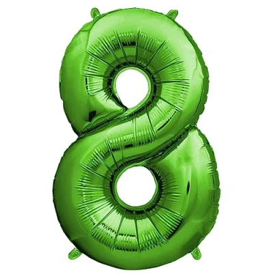 Afbeelding van envami® Verjaardagsballon 8 jaar, groen, 101 cm, cijferballon, decoratieve verjaardagsset voor jongens, Happy Birthday decoratie/ ballon, zweeft dankzij helium