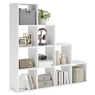 Afbeelding van VASAGLE LBC010B50 Boekenkast met 10 vakken, rek open opbergkast, voor decoratie, fotolijsten, woonkamer, slaapkamer, kantoor, 29 x 129,5 cm, karamelbruin