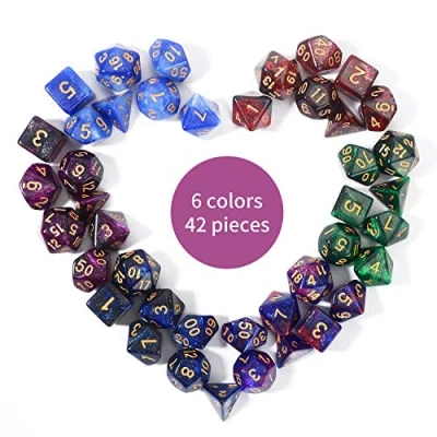 Afbeelding van FLASHOWL Veelvlakkige dobbelstenen DND sterrenhemel Melkweg 42 stuks sets 6 set D20, D12, D10, D8, D6, D4 en DNG