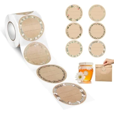 Afbeelding van AiQInu zelfklevende etiketten voor jam, 200 stuks, van kraftpapier, kruidenpotjes, flessen, geschenkzakjes