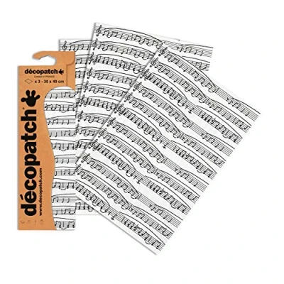Afbeelding van Decopatch Papier nr. 468 (muzieknoten zwart en wit, 395 x 298 mm) 3 stuks