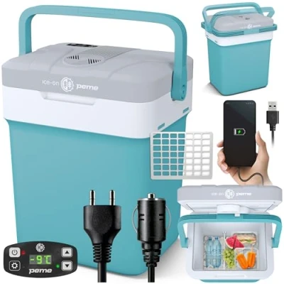 Afbeelding van PEME Essential Elektrische Koelbox, 25.7 liter, 12V, 220/230 Volt AC/DC, Aansluiting voor Auto en Camping, thermo elektrisch Frigobox Mint