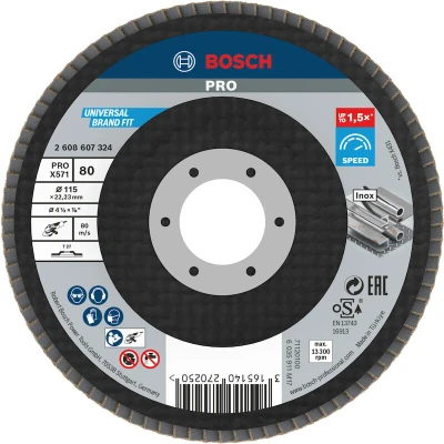 Image de BOSCH 2608607324 Disque à lamelles X571 Best for Metal, diamètre 115 mm, grain 80, type droit
