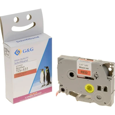 Afbeelding van G&amp;G Labeltape Tapekleur: Rood Tekstkleur: Zwart 12 mm 8 m