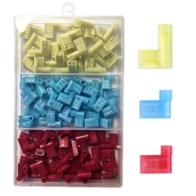 Afbeelding van Gebildet 100 Stuks 90 Graden Nylon Volledig Geïsoleerde Terminal Vlag, Snelle Ontkoppeling Vrouwelijke Terminal, F Type Push Elektrische Connector 12 10 AWG / 22 14 (Rood 40, Blauw Geel 20)