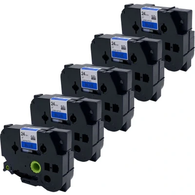 Afbeelding van DULA Brother Compatible label tape Tze 551 5 cassettes P Touch Zwart op blauw 24mm x 8m