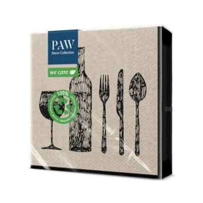Afbeelding van PAW Gerecycleerde servetten, 3 laags (33 x 33 cm), 20 stuks, perfect voor verjaardagen, feesten, bruiloften, communies, vieringen, gerecyclede papieren dinerset
