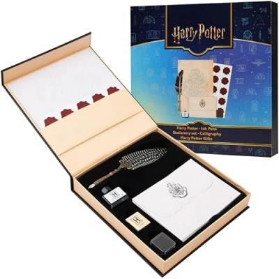 Afbeelding van Harry Potter Kalligrafieset, vulpen met papieren enveloppen, inktfles en schrijfkussen, vulpen, geschenken